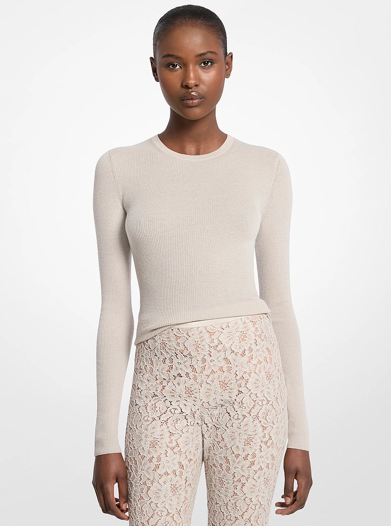 Hutton Featherweight Cashmere Sweater in OYSTER | Michael Kors