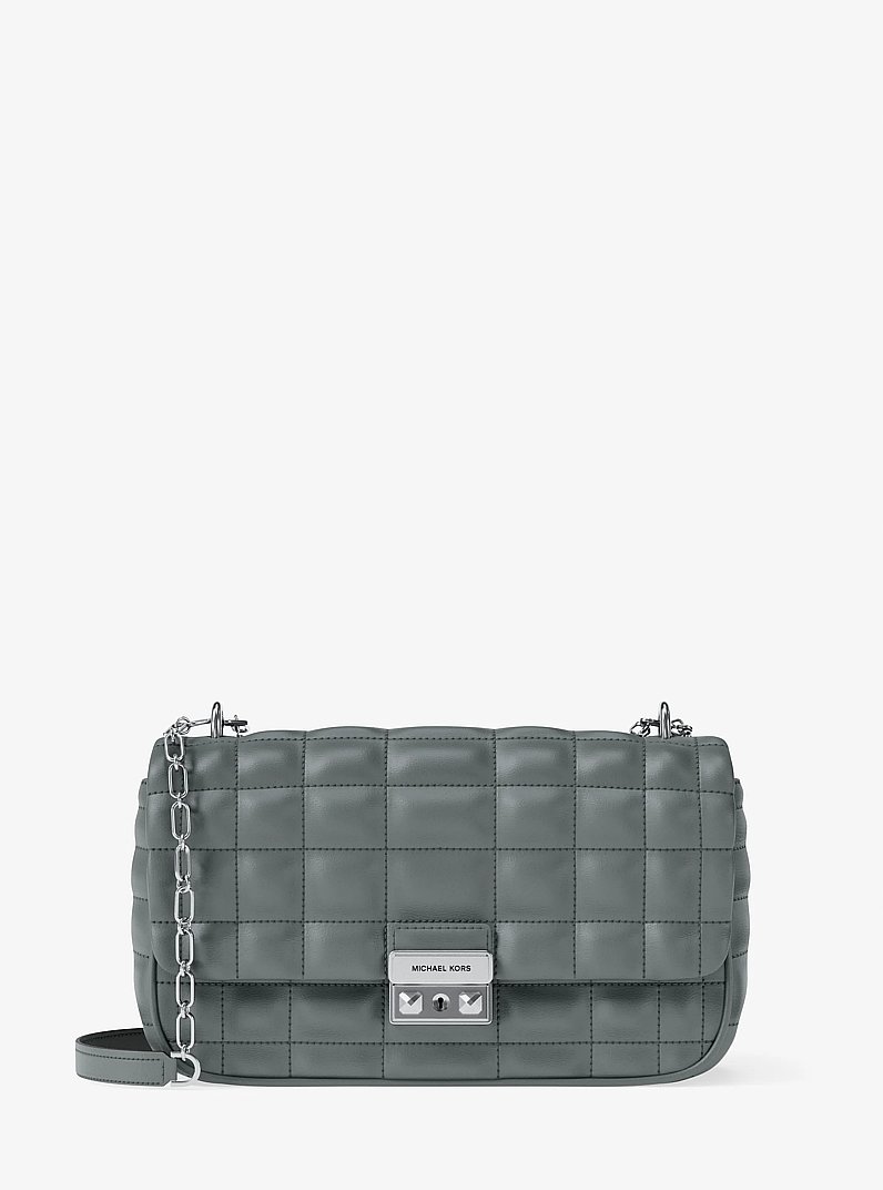 Tribeca Large Quilted Leather Shoulder Bag in STORM | Michael Kors