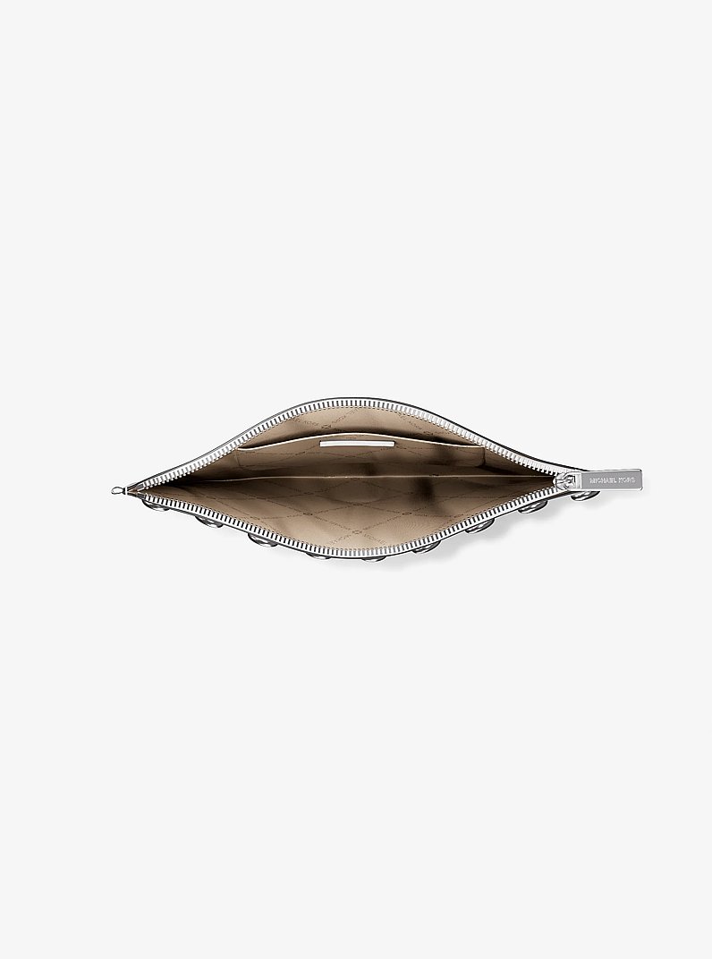 Jet Set Large Studded Pebbled Leather Wristlet in OPTIC WHITE | Michael Kors