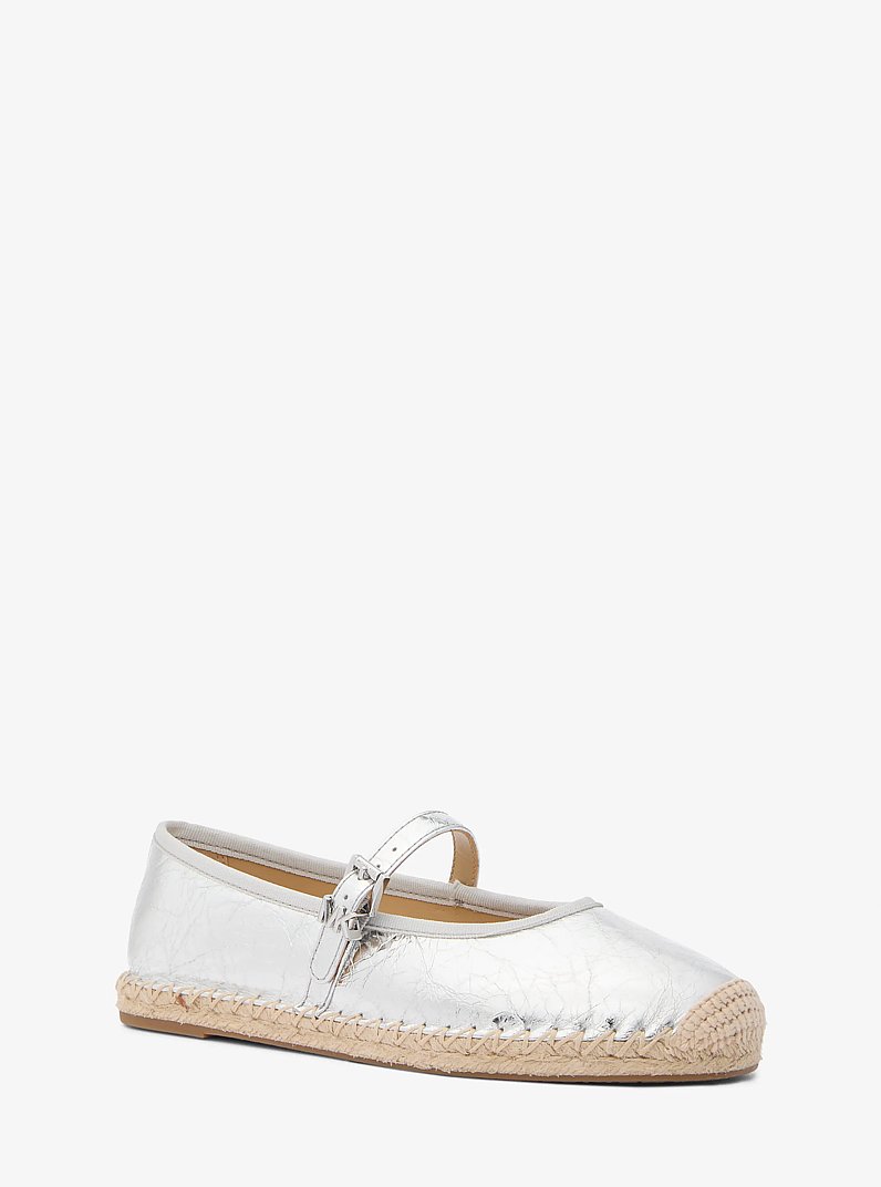 Lynn Metallic Leather Ballet Espadrille in SILVER | Michael Kors