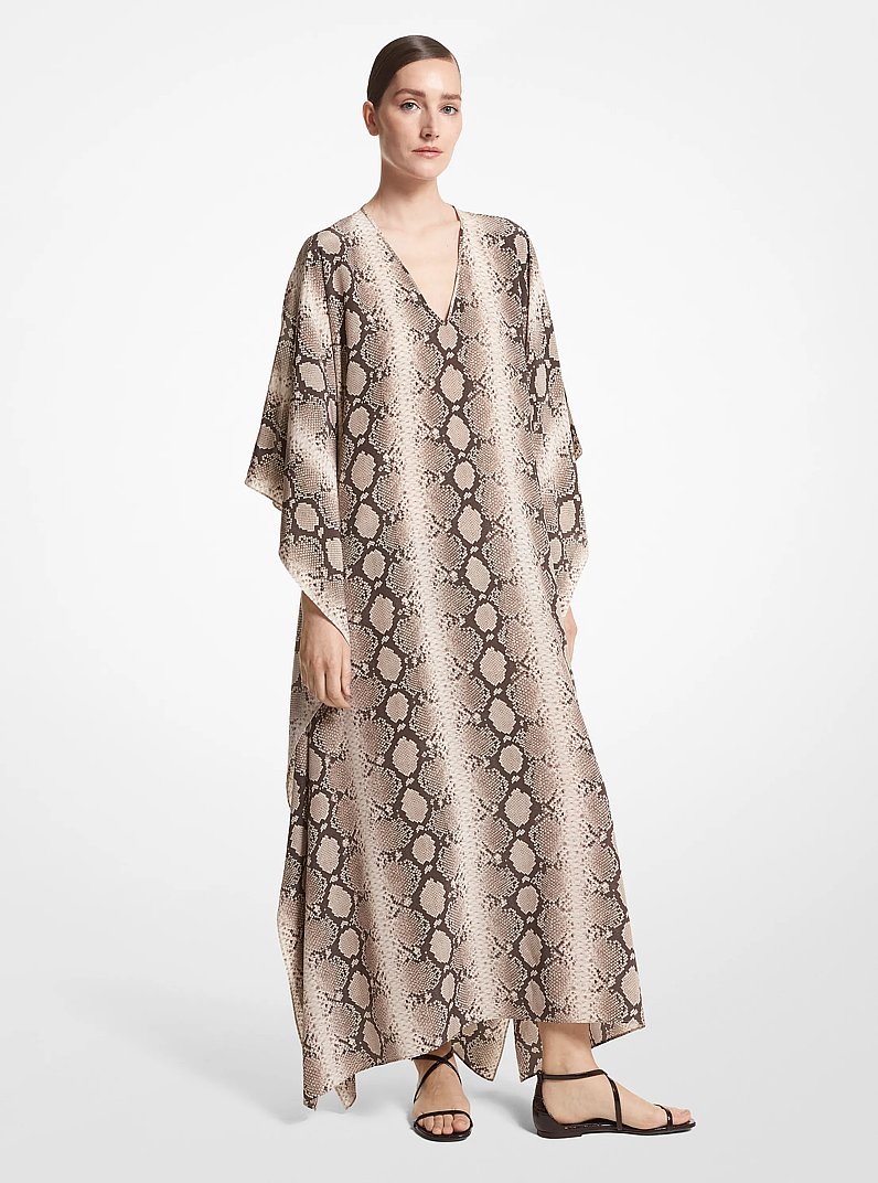 Python Organic Silk Crepe De Chine Caftan Dress