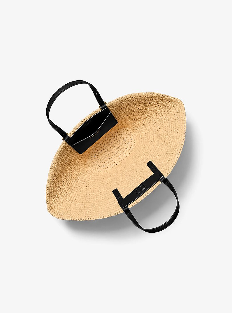 Isa Small Hand-Crocheted Straw Tote Bag in NATURAL/BLACK | Michael Kors