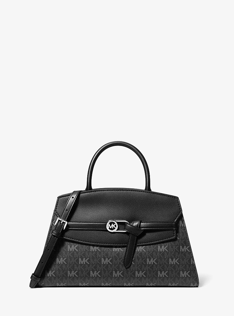 Greta Medium Signature Logo Satchel in BLACK | Michael Kors