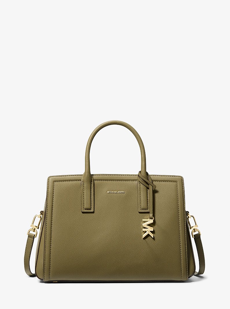 Laila Medium Leather Satchel in SAFARI GREEN - Sale | Michael Kors