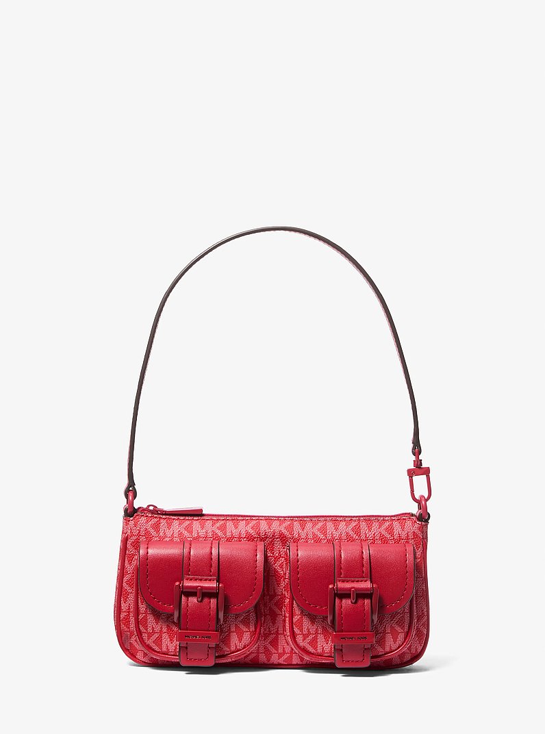 Zoe Small Signature Logo Convertible Pochette in CRIMSON | Michael Kors