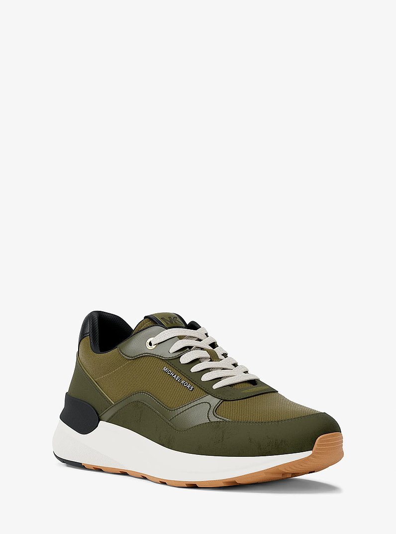 Trevor Leather and Corded Twill Trainer in IVY MULTI | Michael Kors
