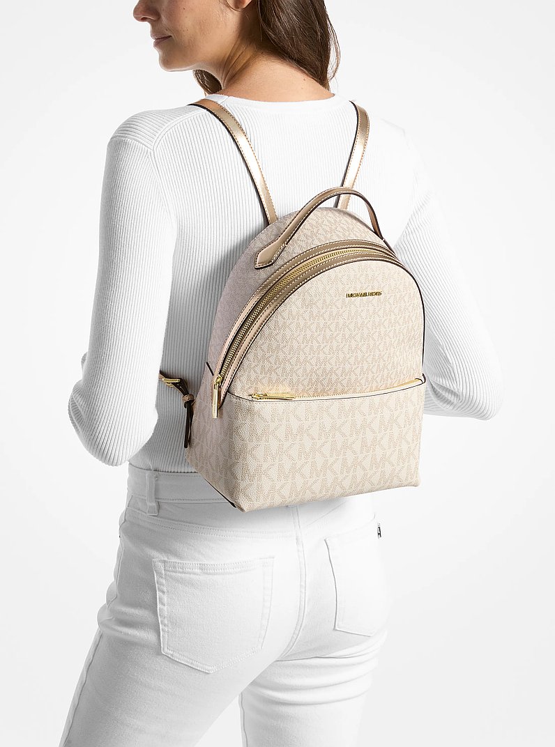 Sheila Medium Two-Tone Signature Logo Backpack in PALE GOLD - Sale