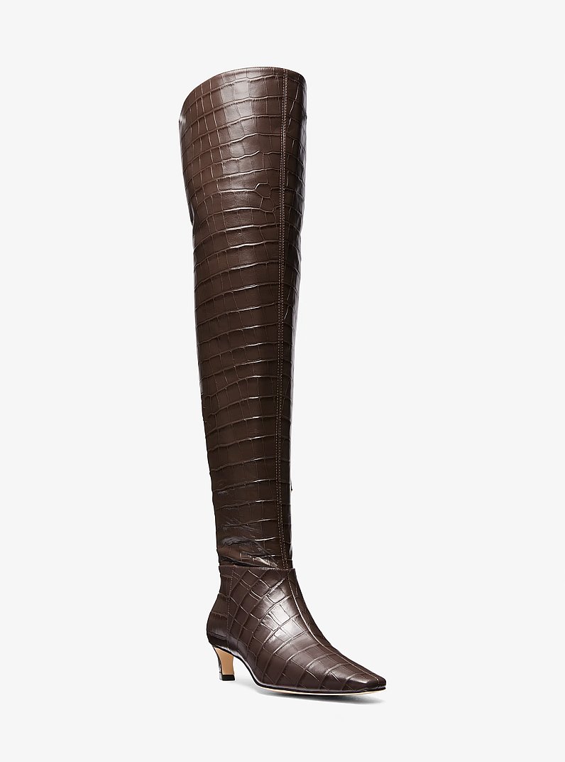 Cosmo Crocodile Embossed Leather Boot in CHOCOLATE | Michael Kors