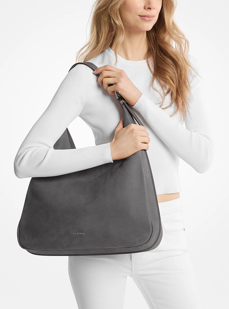 Nolita Large Nubuck Hobo Shoulder Bag in SLATE | Michael Kors