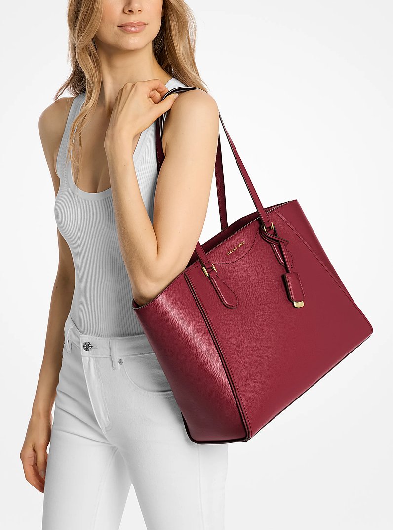Taryn Large Leather Tote Bag in DEEP RED | Michael Kors