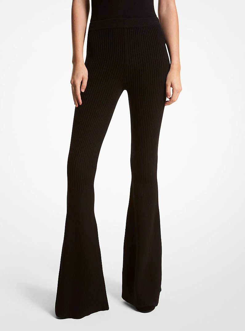Pantalon &eacute;vas&eacute; en cachemire c&ocirc;tel&eacute; in NOIR | Michael Kors