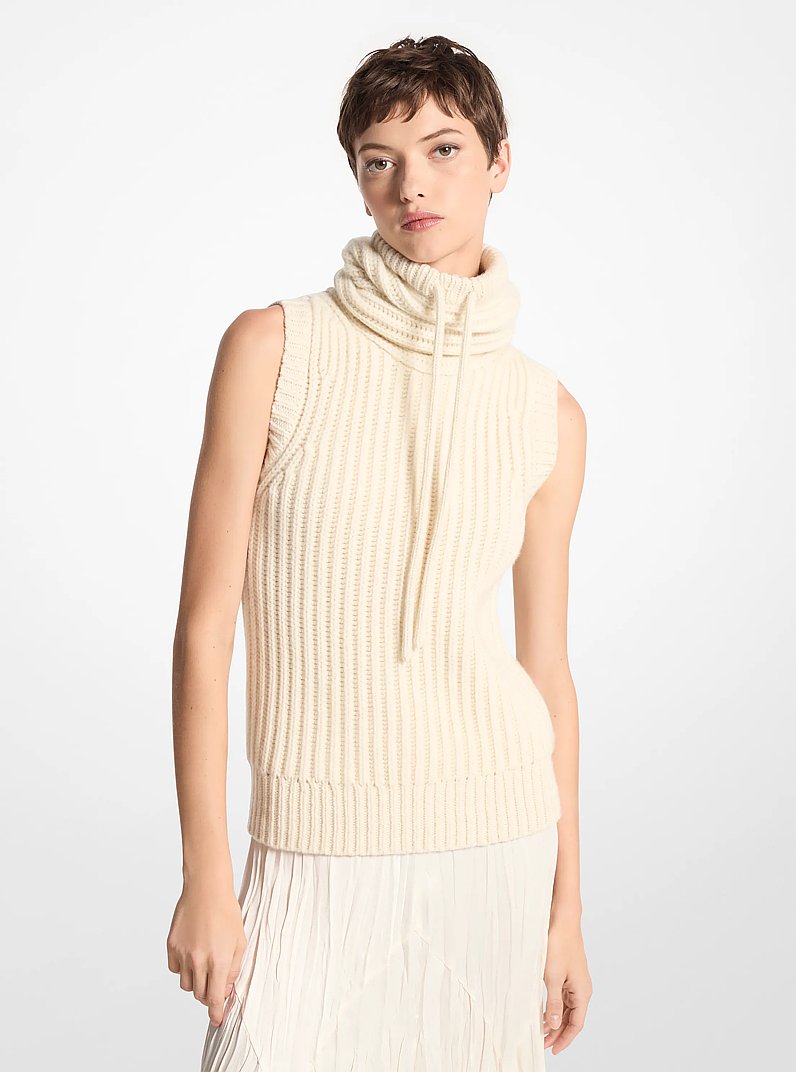 Cashmere Sleeveless Funnel-Neck Sweater in IVORY | Michael Kors