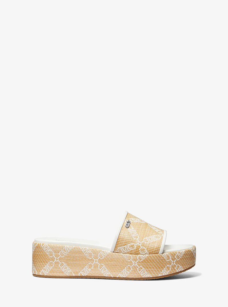 Ember Empire Logo Jacquard Straw Platform Sandal in NAT/OPTICWHT | Michael Kors