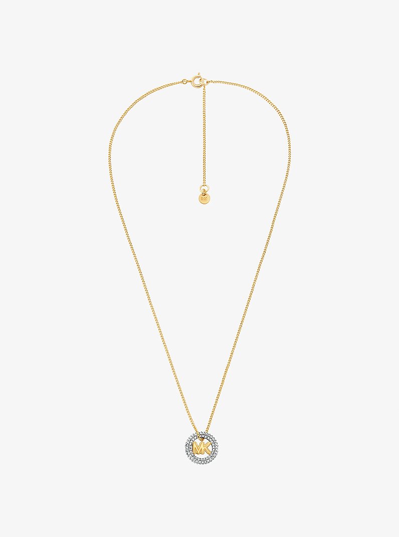Pav&eacute; and Logo Charm Two-Tone Necklace in TWO TONE | Michael Kors