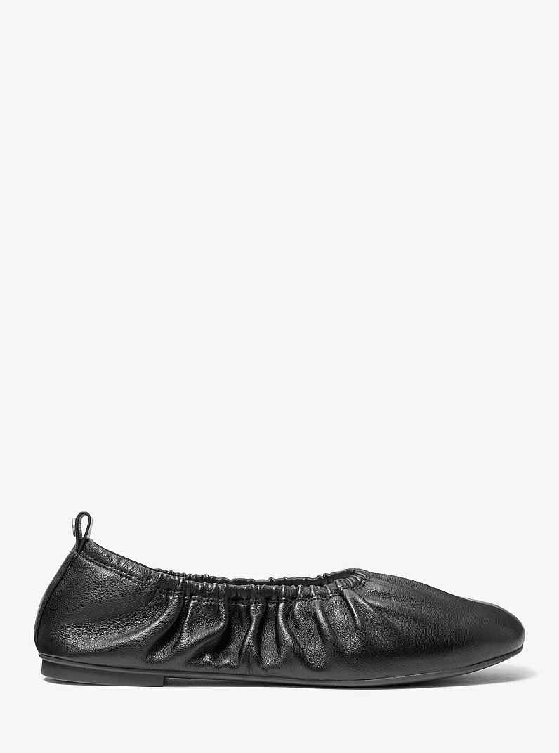 Bri Ruched Leather Ballet Flat in BLACK | Michael Kors