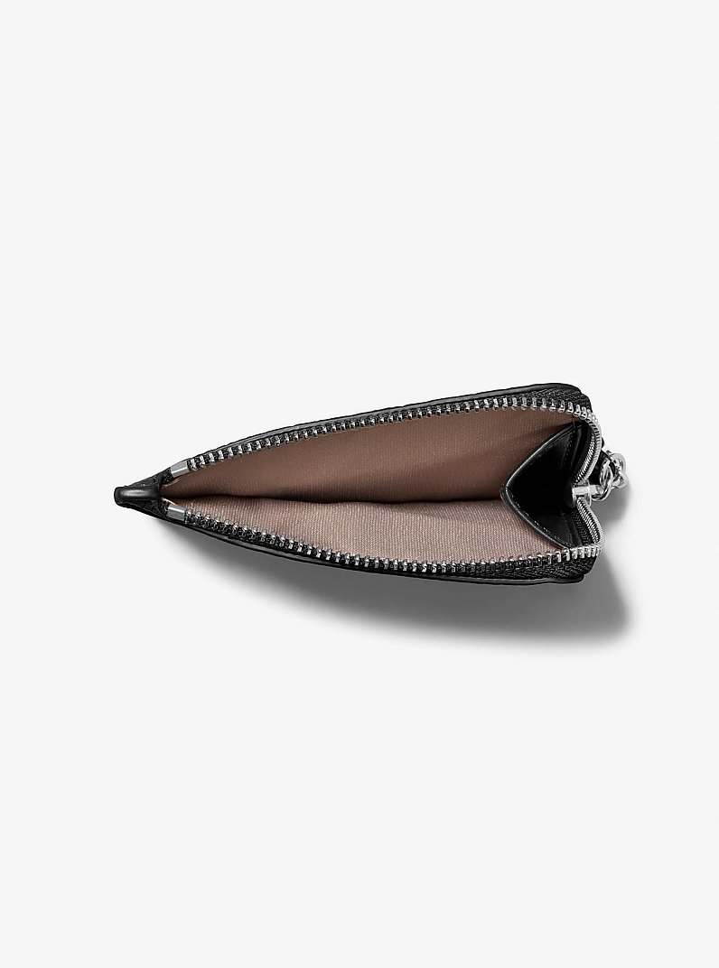 Jet Set Small Pebbled Leather Card Case Wristlet in BLACK | Michael Kors