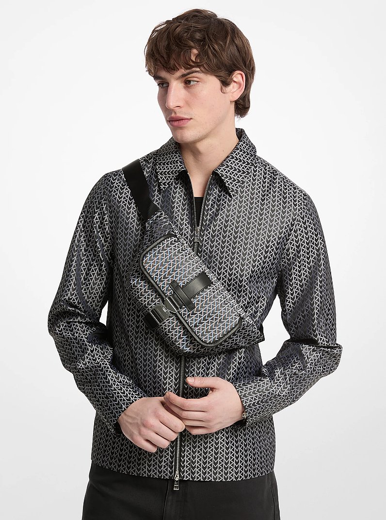 Monospalla Eli con logo jacquard MK2000 in NERO | Michael Kors