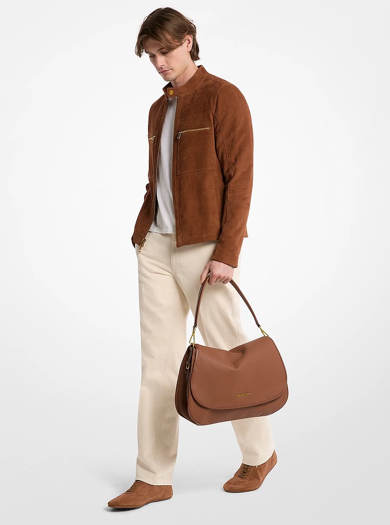 Holmes Extra-Large Pebbled Leather Convertible Messenger Bag in LUGGAGE | Michael Kors