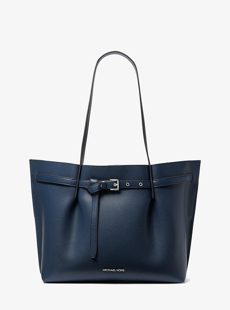 Emilia Large Pebbled Leather Tote Bag in NAVY | Michael Kors