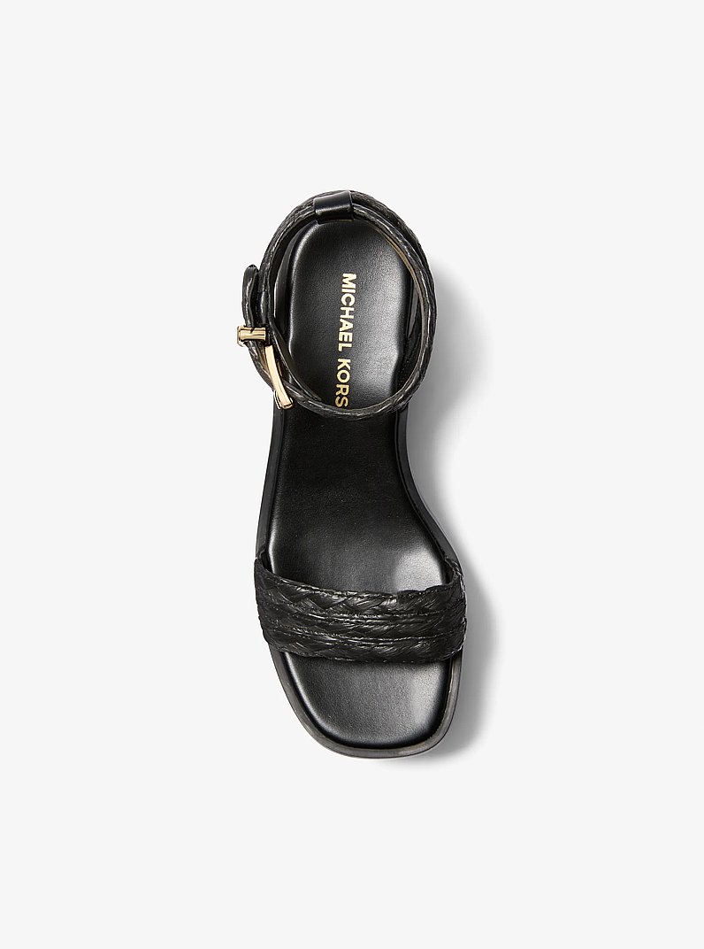 Sandra Straw Platform Sandal in BLACK | Michael Kors
