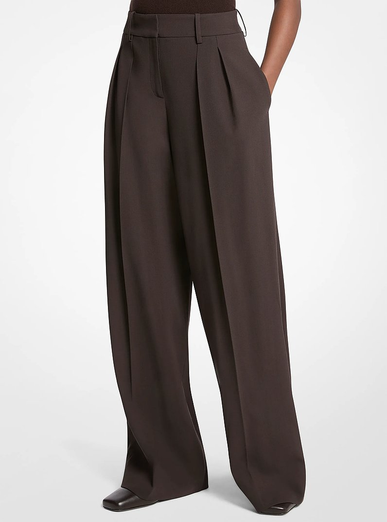 Pantalon ample en laine extensible &agrave; plis