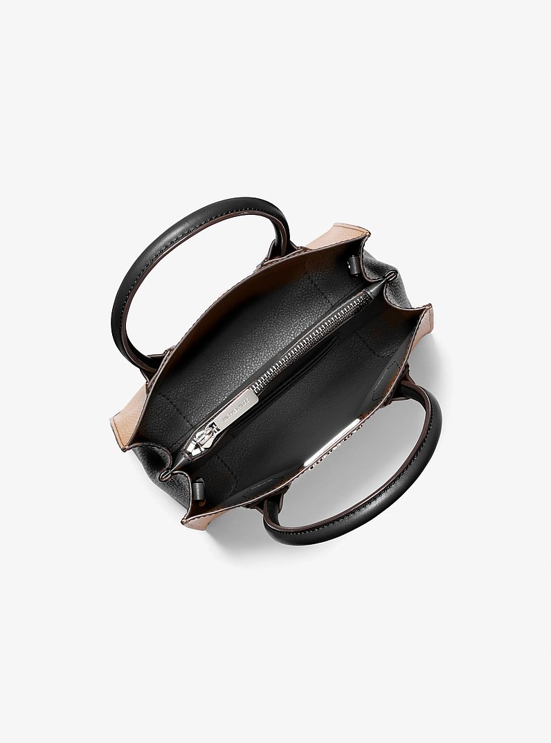 Mercer Medium Pebbled Leather Crossbody Bag in PEARL GREY/BLACK