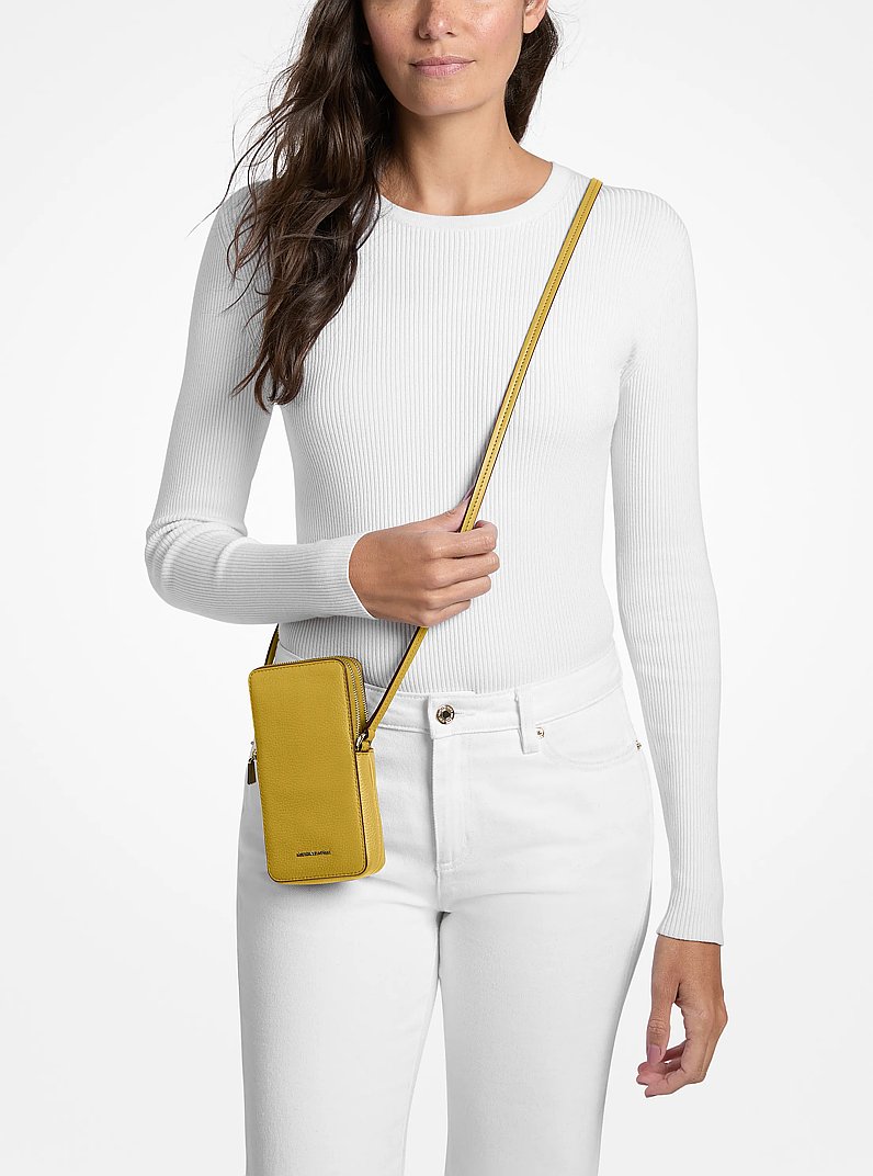 Jet Set Small Pebbled Leather Smartphone Crossbody Bag in CHARTREUSE | Michael Kors