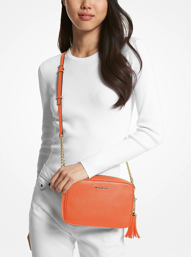 Jet Set Medium Pebbled Leather Crossbody Bag in APRICOT | Michael Kors