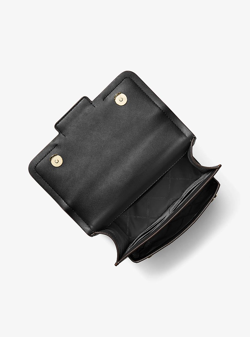 Heather Large Studded Crocodile Embossed Leather Shoulder Bag in BLACK | Michael Kors