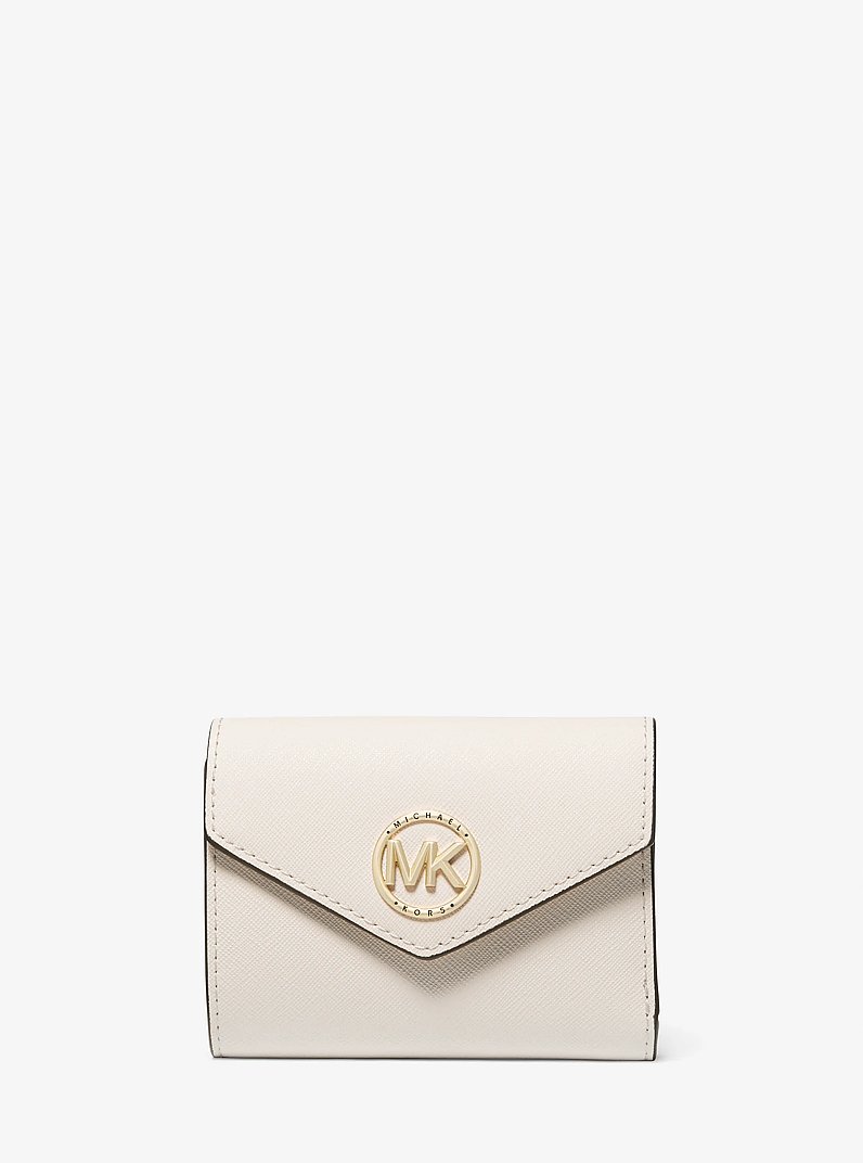 Carmen Medium Saffiano Leather Tri-Fold Envelope Wallet in LT CREAM | Michael Kors