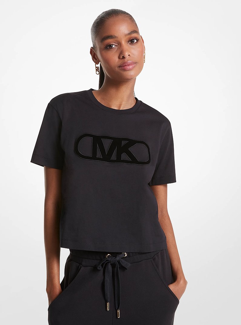 Empire Logo Organic Cotton T-Shirt in BLACK | Michael Kors