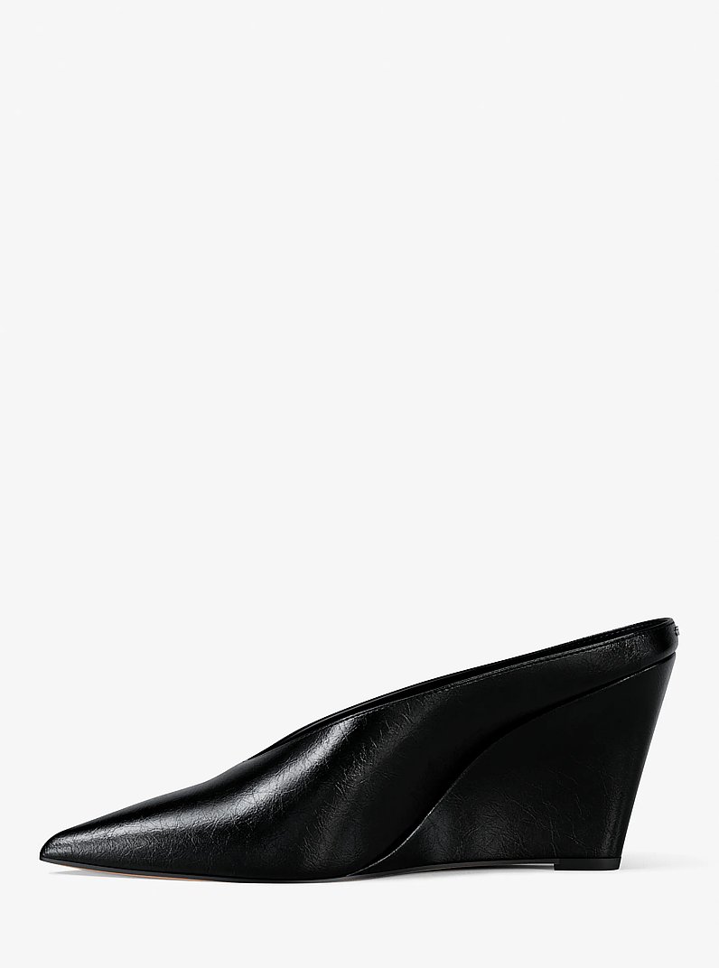 Xandra Leather Wedge Mule in BLACK | Michael Kors