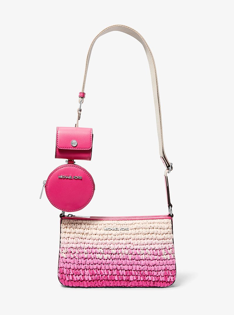 Jet Set Small Ombr&eacute; Straw Crossbody Bag with Case for Apple Airpods Pro&reg; in DRAGONFRUIT | Michael Kors