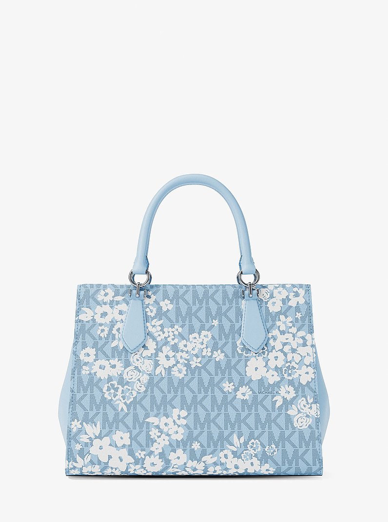 Marilyn Medium Printed Signature Logo Satchel in PALE OCEAN | Michael Kors