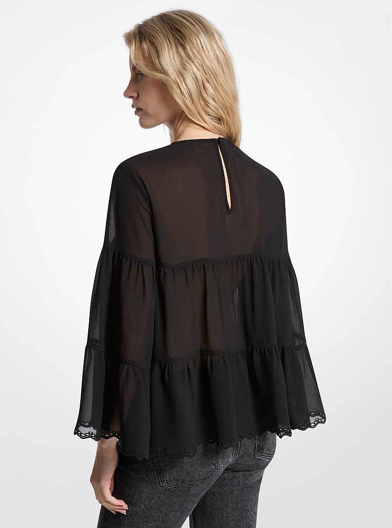 Tiered Georgette Blouse in BLACK | Michael Kors