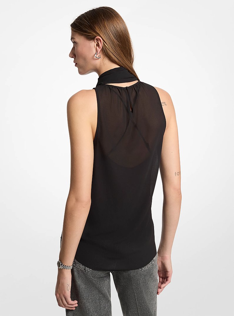 Georgette Sleeveless Scarf Top in BLACK | Michael Kors