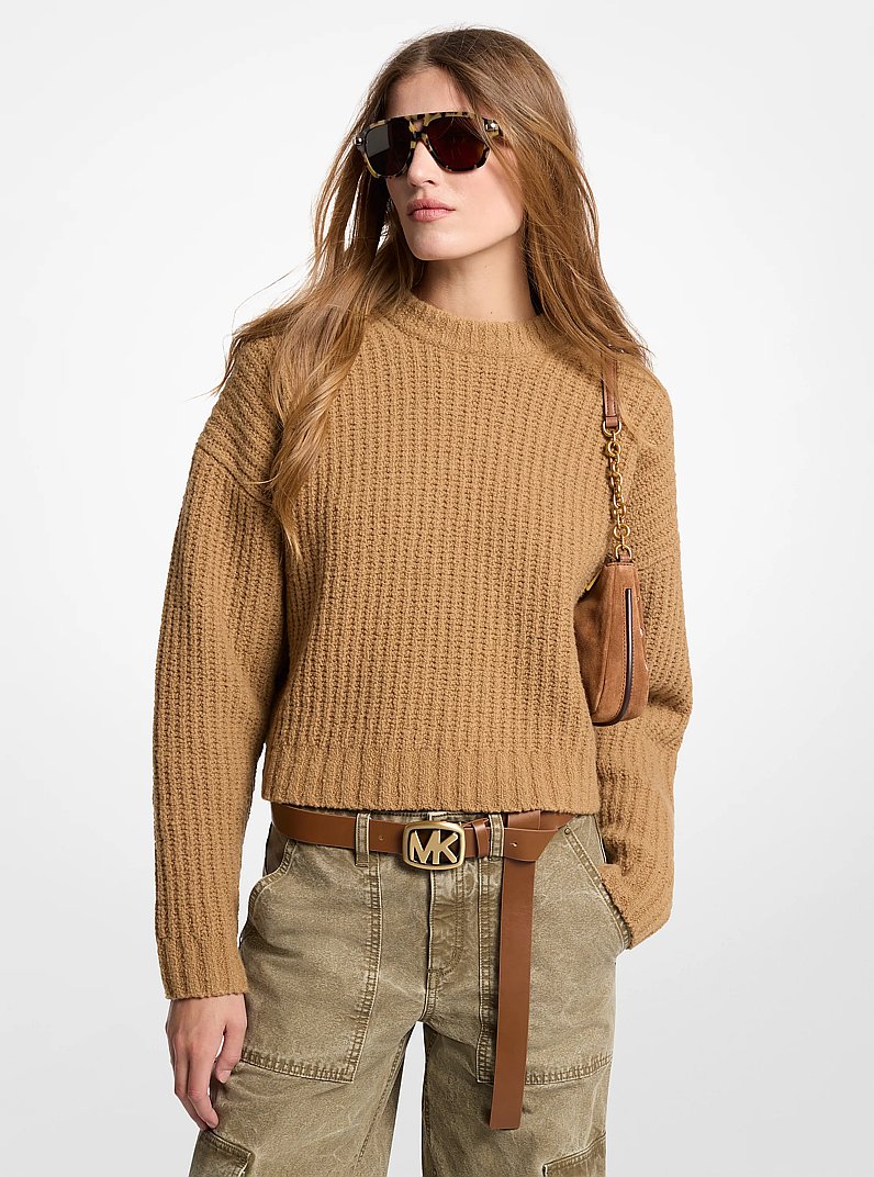 Ribbed Wool Blend Boucl&eacute; Sweater in DARK CAMEL | Michael Kors