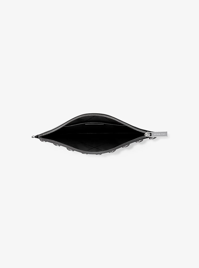 Jet Set Large Studded Pebbled Leather Wristlet in BLACK | Michael Kors
