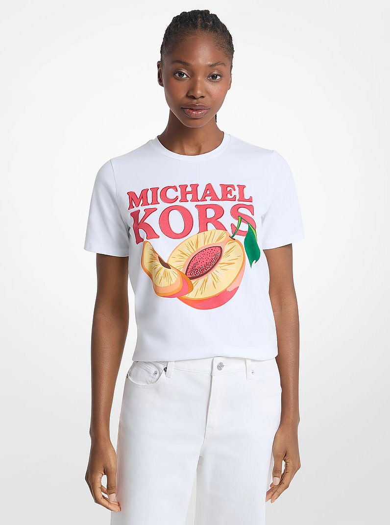 Graphic Logo Cotton Jersey T-Shirt in WHITE | Michael Kors