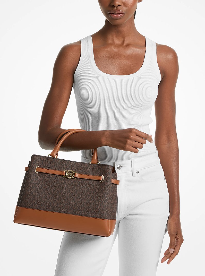 Reed Large Signature Logo Satchel in BROWN | Michael Kors