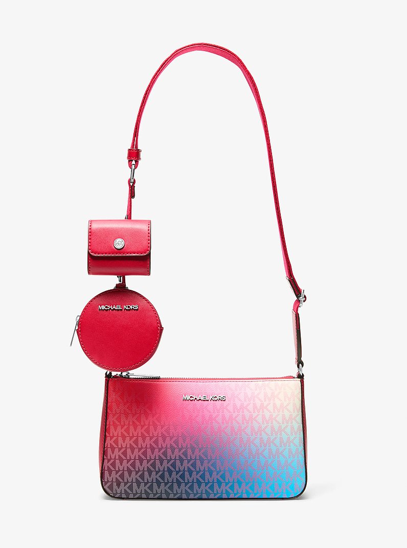 Jet Set Small Ombr&eacute; Signature Logo Crossbody Bag with Case for Apple Airpods Pro&reg; in DARK RASPBERRY MULTI | Michael Kors