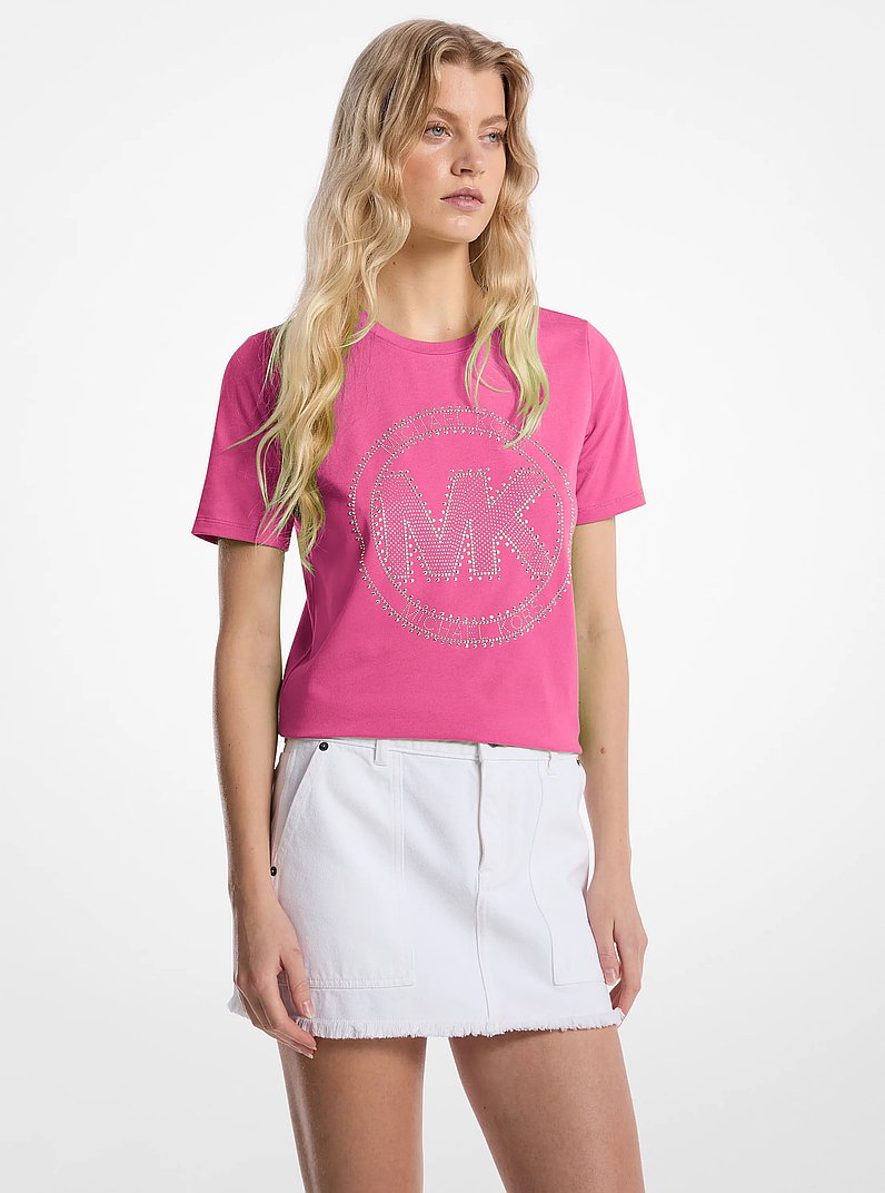 Camiseta de punto de algod&oacute;n org&aacute;nico con logotipo con tachuelas in PITAYA | Michael Kors