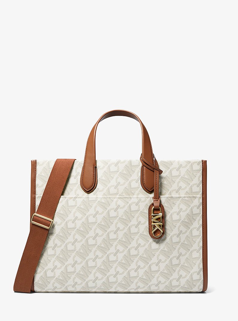 ぐっち♡Michael Kors Gigi Large Empire Signature Logo Tote Bag in VANILLA/LUGGAGE