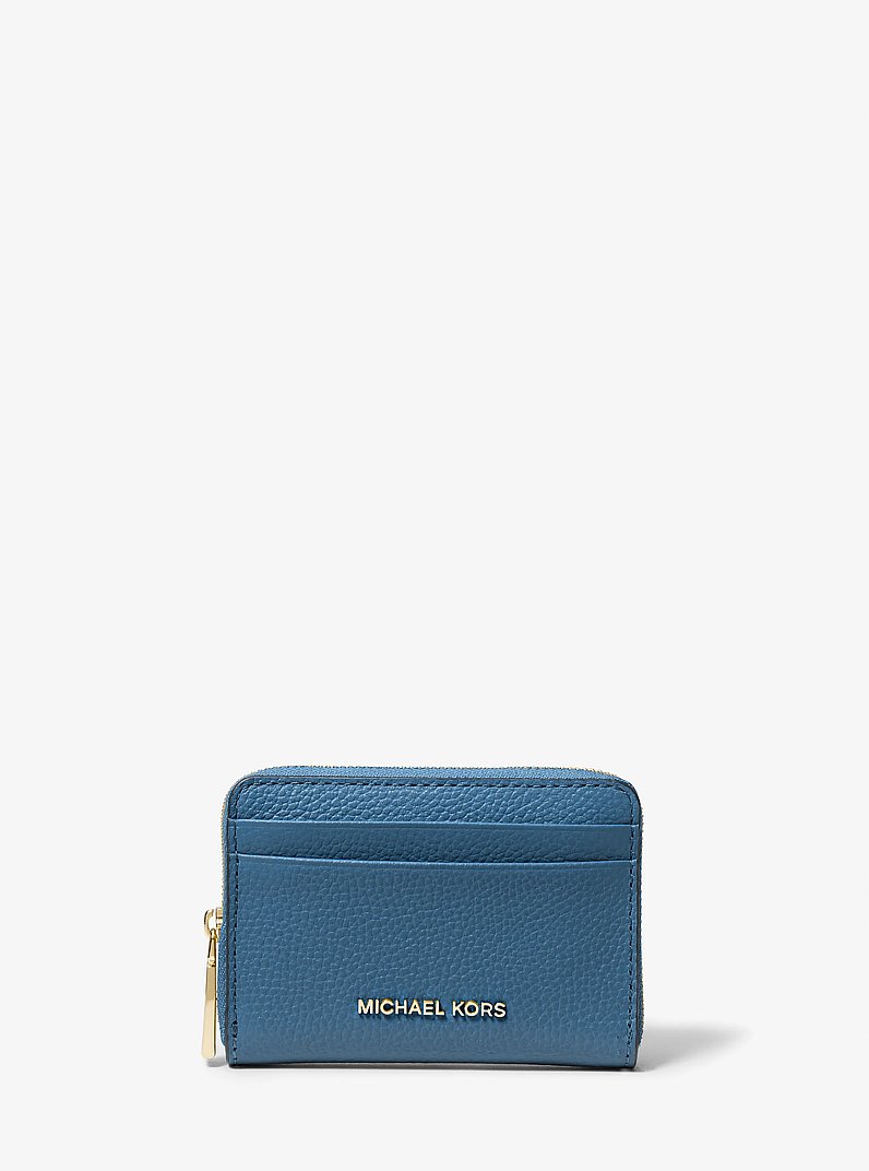 Jet Set Small Pebbled Leather Zip-Around Card Case in DK CHAMBRAY | Michael Kors