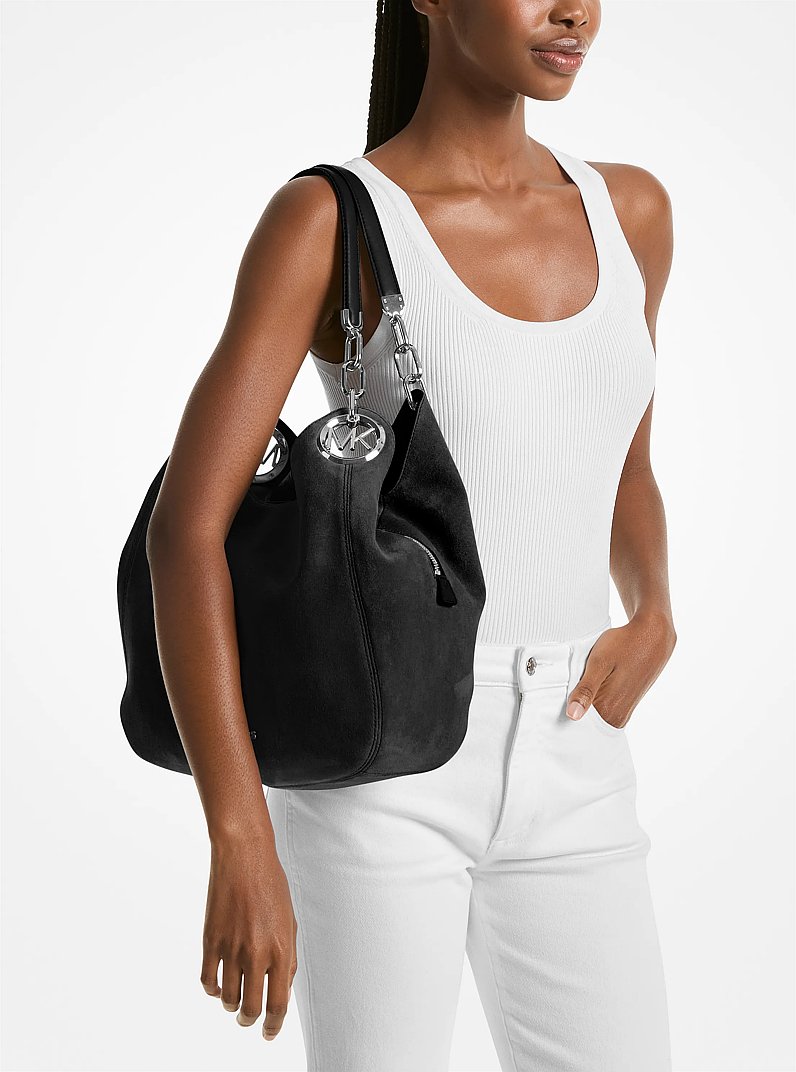 Lillie Large Suede Shoulder Bag in BLACK | Michael Kors