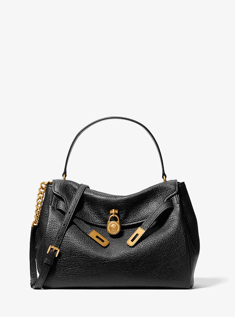 Hamilton Moderne Large Textured Leather Slouchy Satchel in BLACK | Michael Kors