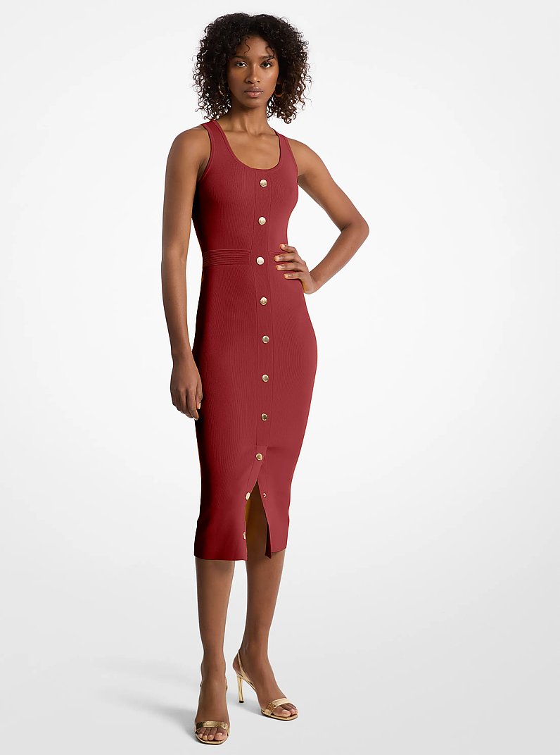 Stretch Viscose Blend Midi Tank Dress in CHERRY - Sale | Michael