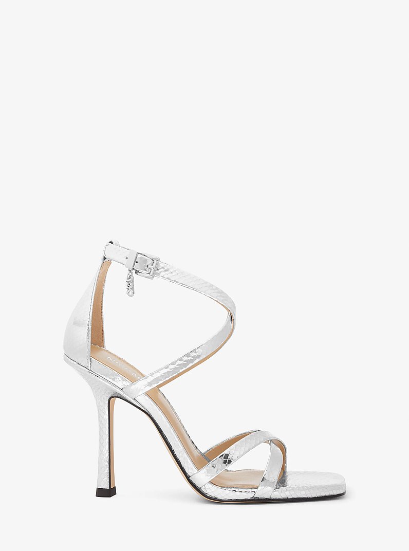 Celia Metallic Snake Embossed Leather Sandal