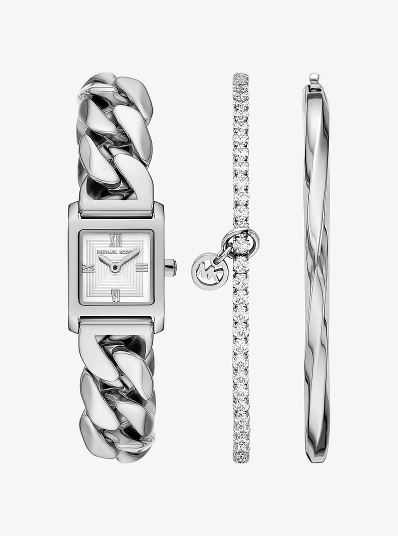 Set de regalo de joyer&iacute;a y reloj Georgie micro en tono plateado in PLATEADO | Michael Kors
