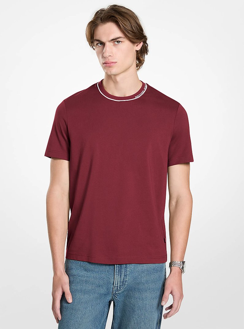 Logo Trim Cotton Jersey T-Shirt in DEEP RED | Michael Kors